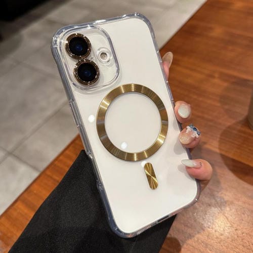 Funda de acrílico transparente MagSafe para iPhone 16 Plus (dorada)