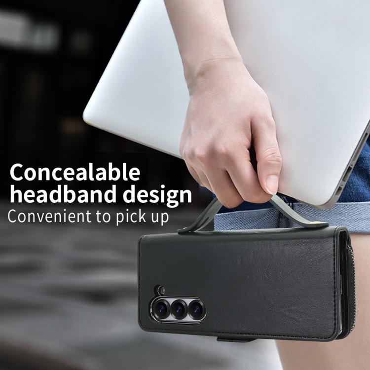 Funda de cuero con hebilla magnética y RFID para Samsung Galaxy Fold4 (negro)