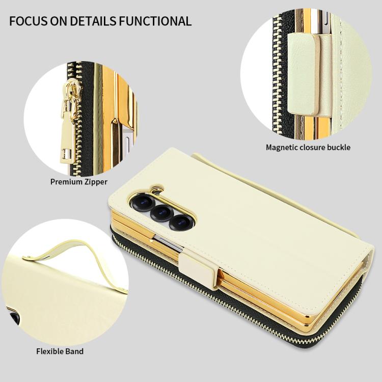 Funda de cuero con hebilla magnética RFID para Samsung Galaxy Fold4 de VIETAO (beige)