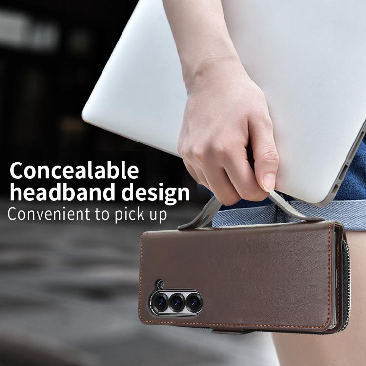 Funda de cuero con hebilla magnética y RFID para Samsung Galaxy Fold5 de VIETAO (marrón café)