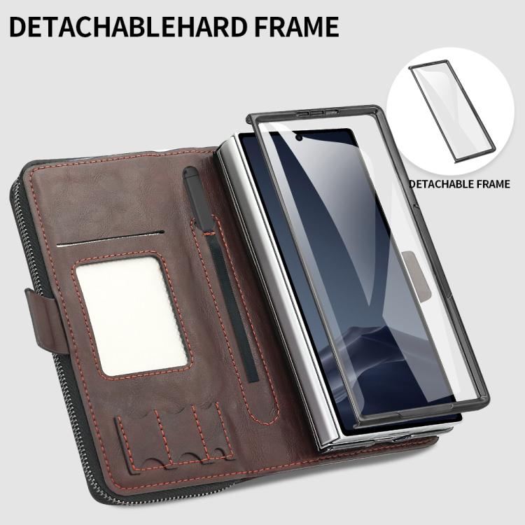 Funda de cuero con hebilla magnética RFID para Samsung Galaxy Fold6 de VIETAO (marrón café)