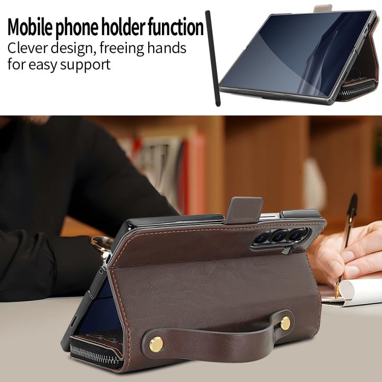 Funda de cuero con hebilla magnética RFID para Samsung Galaxy Fold6 de VIETAO (marrón café)
