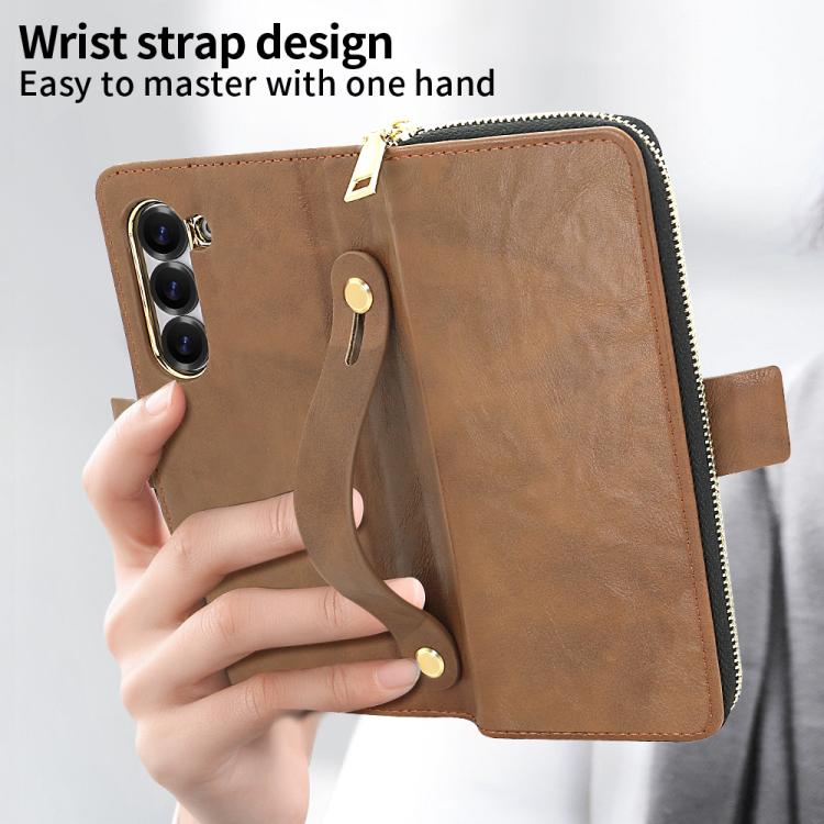 Funda de cuero con hebilla magnética y RFID para Samsung Galaxy Fold6 (marrón)