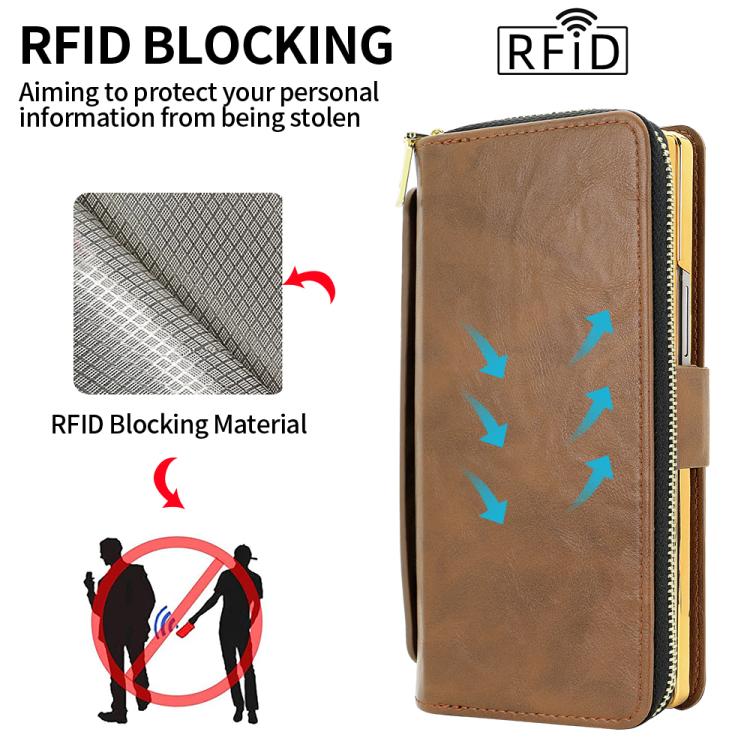Funda de cuero con hebilla magnética y RFID para Samsung Galaxy Fold6 (marrón)