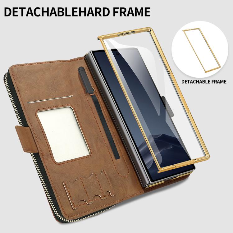 Funda de cuero con hebilla magnética y RFID para Samsung Galaxy Fold6 (marrón)