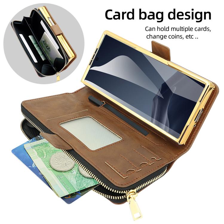 Funda de cuero con hebilla magnética y RFID para Samsung Galaxy Fold6 (marrón)