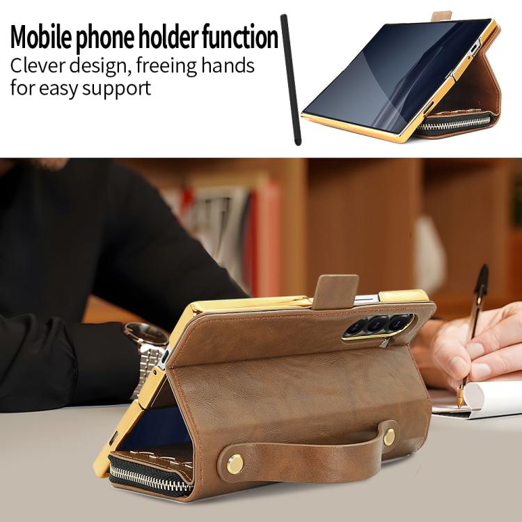 Funda de cuero con hebilla magnética y RFID para Samsung Galaxy Fold6 (marrón)