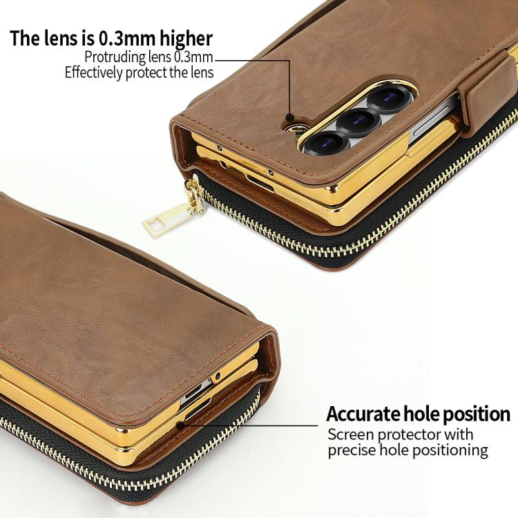 Funda de cuero con hebilla magnética y RFID para Samsung Galaxy Fold6 (marrón)