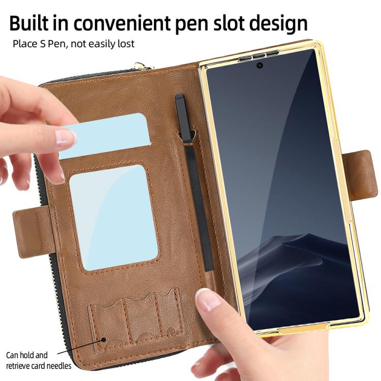Funda de cuero con hebilla magnética y RFID para Samsung Galaxy Fold6 (marrón)