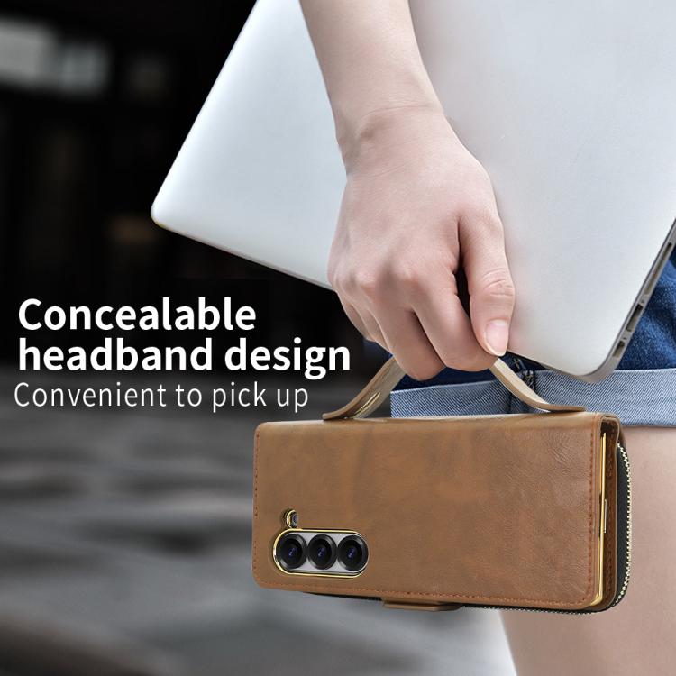 Funda de cuero con hebilla magnética y RFID para Samsung Galaxy Fold6 (marrón)