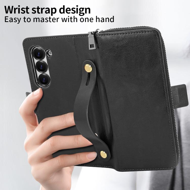 Funda de cuero con hebilla magnética y RFID para Samsung Galaxy Fold6 (negro)