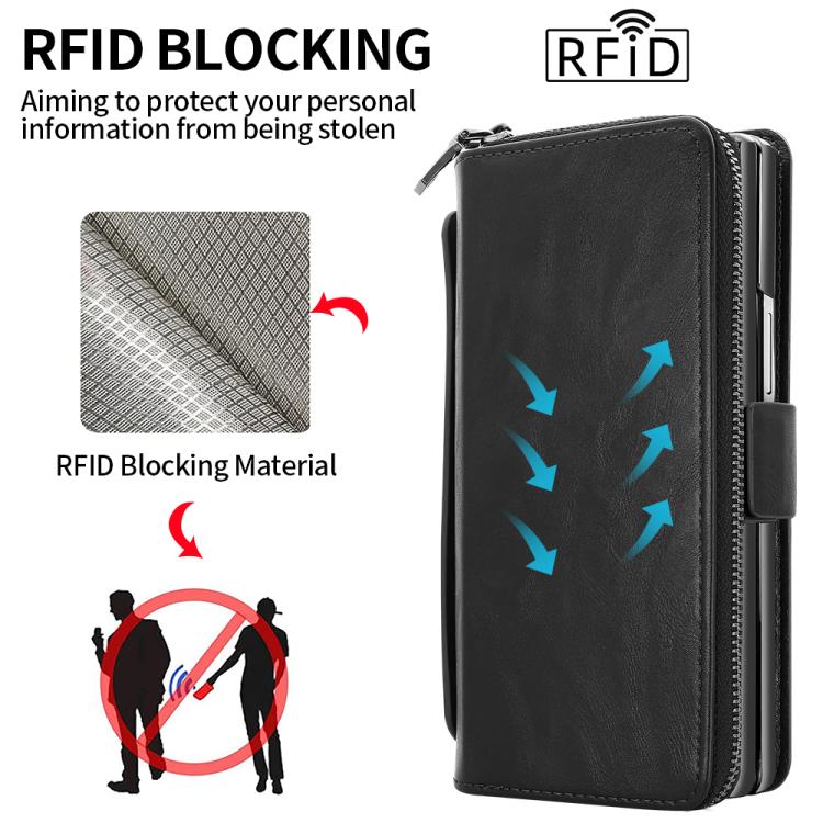 Funda de cuero con hebilla magnética y RFID para Samsung Galaxy Fold6 (negro)