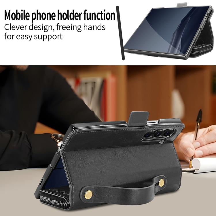 Funda de cuero con hebilla magnética y RFID para Samsung Galaxy Fold6 (negro)