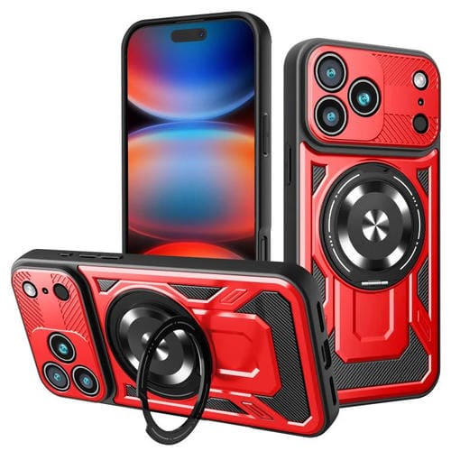 Funda protectora con soporte giratorio MagSafe para iPhone 17 Pro Max (roja)