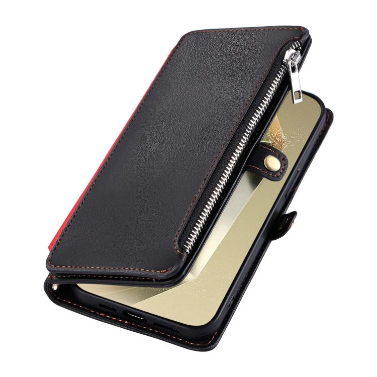 Funda de cuero con cremallera y ranura para múltiples tarjetas para Samsung Galaxy S25 FE 5G (negro)