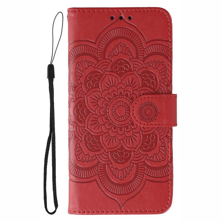 Funda de cuero con estampado de mandala y sol para Samsung Galaxy XCover7 Pro (roja)
