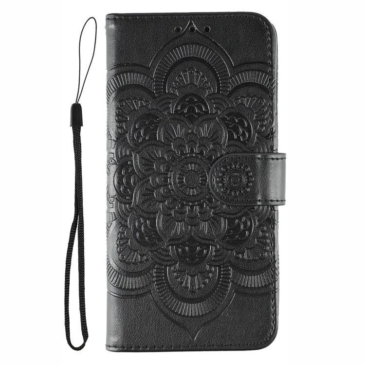 Funda de cuero con estampado de mandala y sol para Samsung Galaxy XCover7 Pro (negra)