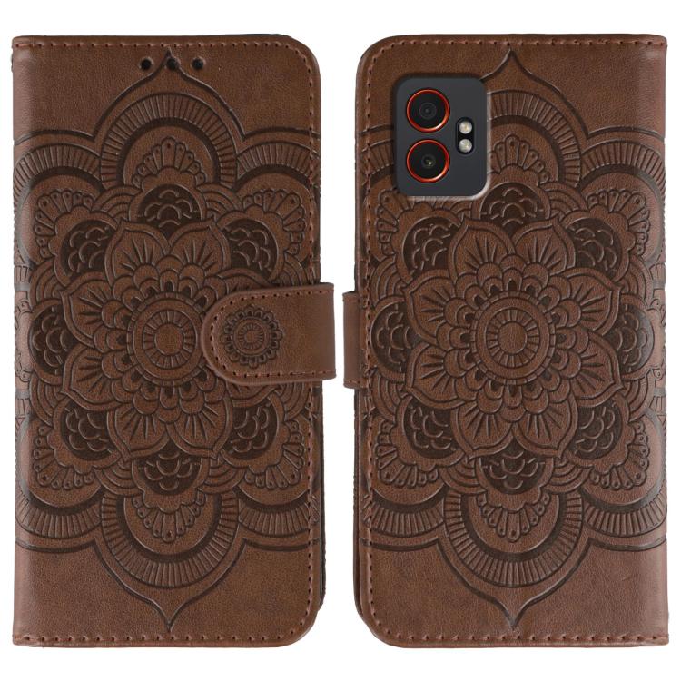 Funda de cuero con estampado de mandala y sol para Samsung Galaxy XCover7 Pro (marrón)