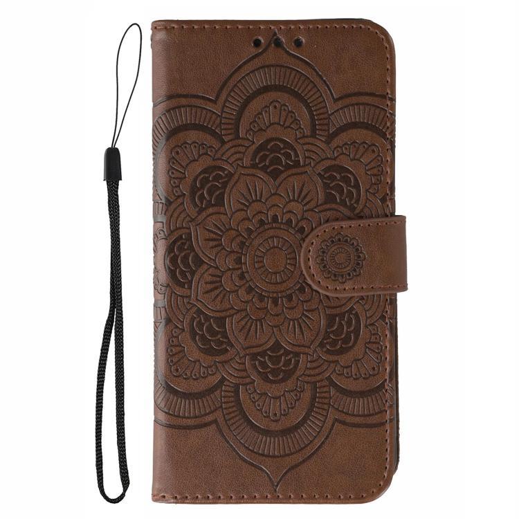 Funda de cuero con estampado de mandala y sol para Samsung Galaxy XCover7 Pro (marrón)