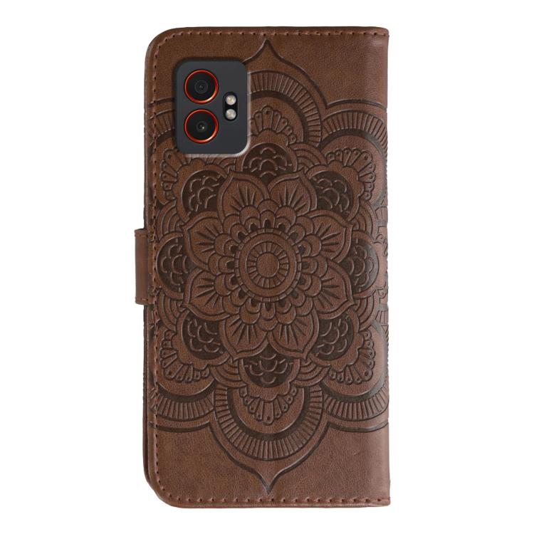 Funda de cuero con estampado de mandala y sol para Samsung Galaxy XCover7 Pro (marrón)