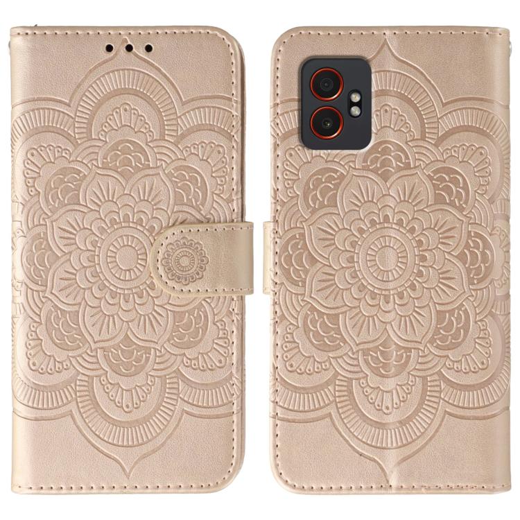 Funda de cuero con estampado de mandala y sol para Samsung Galaxy XCover7 Pro (oro rosa)