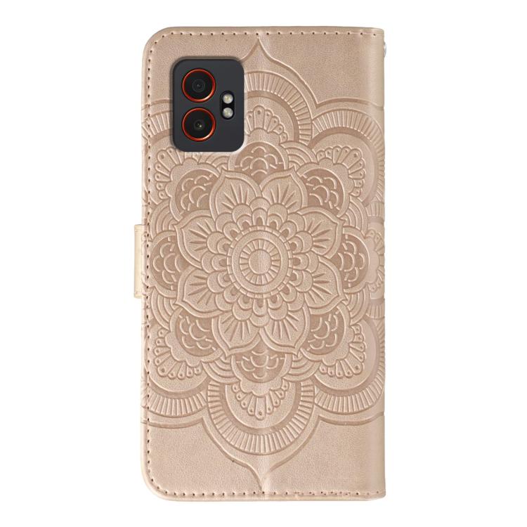 Funda de cuero con estampado de mandala y sol para Samsung Galaxy XCover7 Pro (oro rosa)