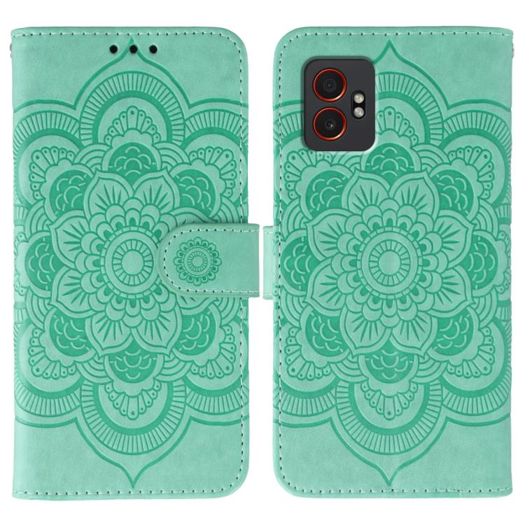 Funda de cuero con estampado de mandala y sol para Samsung Galaxy XCover7 Pro (verde)