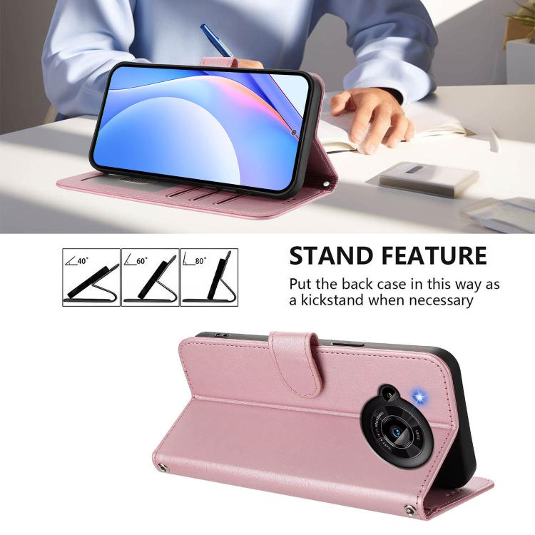 Funda de cuero RFID con estampado de panda y cordón para Sharp Aquos R7 SH-52C (rosa)