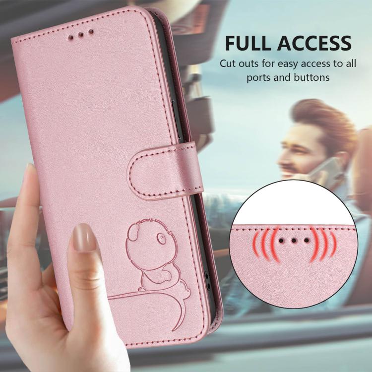Funda de cuero RFID con estampado de panda y cordón para Sharp Aquos R7 SH-52C (rosa)