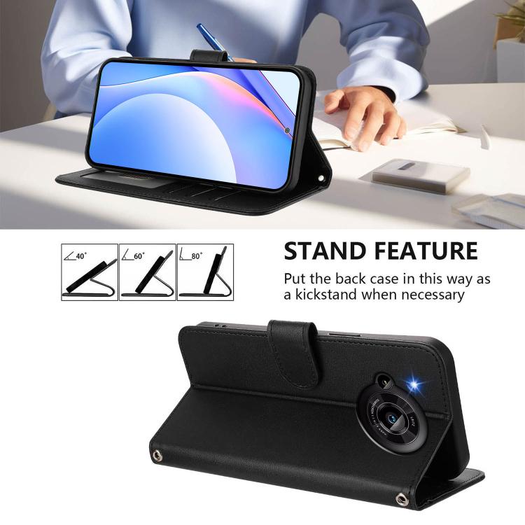 Funda de cuero RFID con estampado de panda y cordón para Sharp Aquos R7 SH-52C (negro)