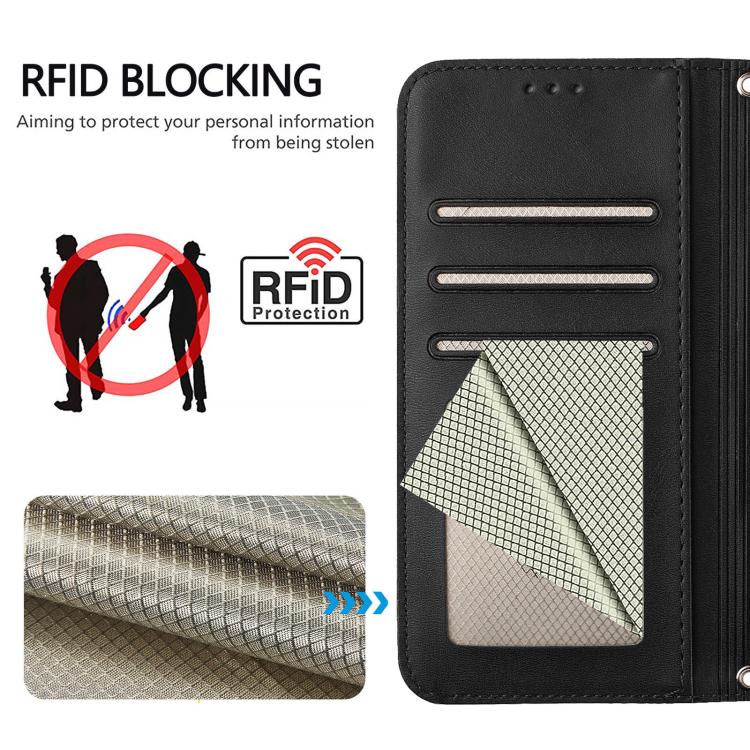 Funda de cuero RFID con estampado de panda y cordón para Sharp Aquos R7 SH-52C (negro)