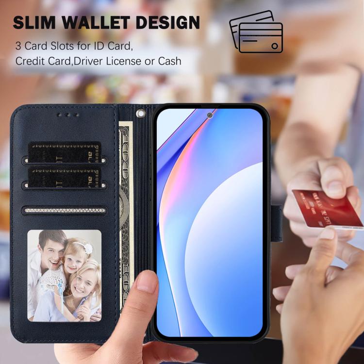 Funda de cuero RFID con estampado de panda y cordón para Sharp Aquos R7 SH-52C (azul)
