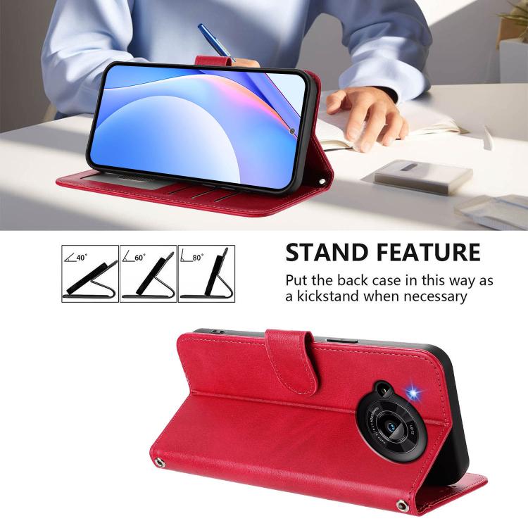 Funda de cuero RFID con estampado de panda y cordón para Sharp Aquos R7 SH-52C (rosa)
