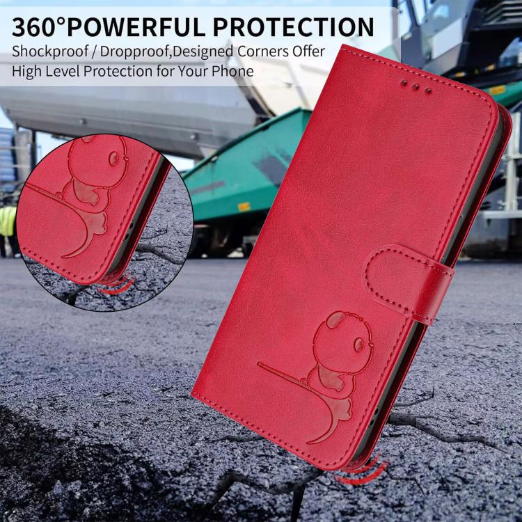 Funda de cuero RFID con estampado de panda y cordón para Sharp Aquos R7 SH-52C (rosa)