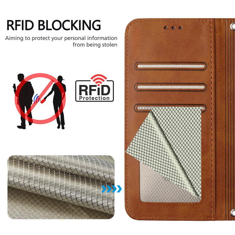 Funda de cuero RFID con estampado de panda y cordón para Sharp Aquos R7 SH-52C (marrón)