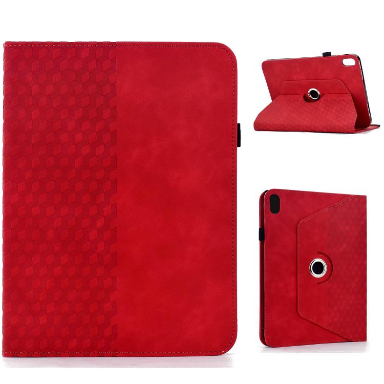 Funda de cuero inteligente con relieve de rombos giratorio para iPad mini 2024/mini 6 (roja)