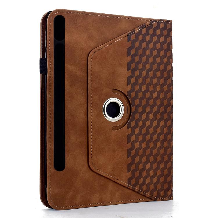 Funda de cuero inteligente con relieve de rombos y rotación para Samsung Galaxy Tab S10 FE/S9 (marrón)