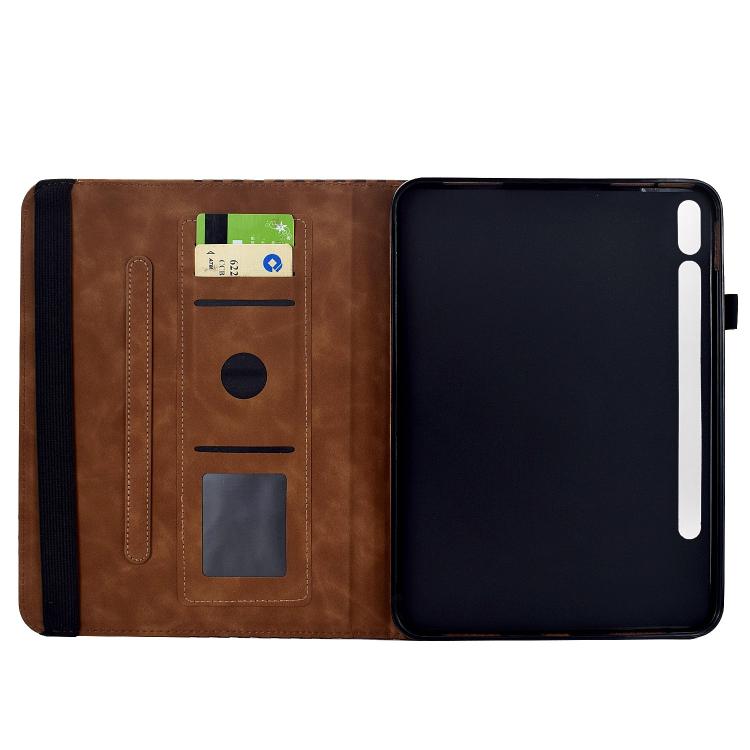 Funda de cuero inteligente con relieve de rombos y rotación para Samsung Galaxy Tab S10 FE/S9 (marrón)