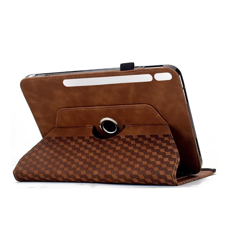 Funda de cuero inteligente con relieve de rombos y rotación para Samsung Galaxy Tab S10 FE/S9 (marrón)