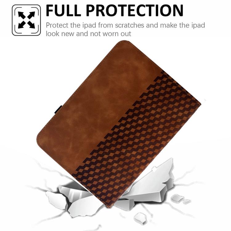 Funda de cuero inteligente con relieve de rombos y rotación para Samsung Galaxy Tab S10 FE/S9 (marrón)