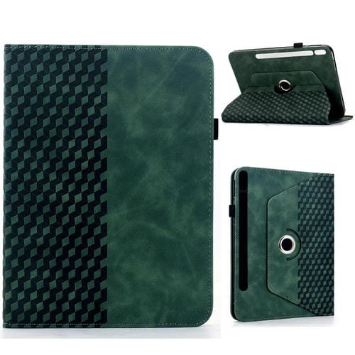 Funda de cuero inteligente con relieve de rombos giratoria para Samsung Galaxy Tab S10 FE/S9 (verde)