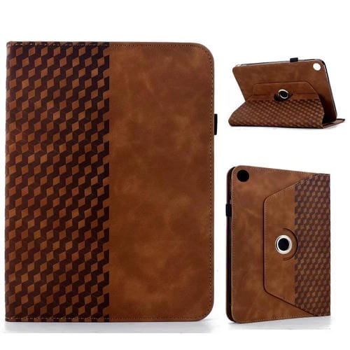 Funda de cuero inteligente con relieve de rombos y rotación para Samsung Galaxy Tab A9+ (marrón)