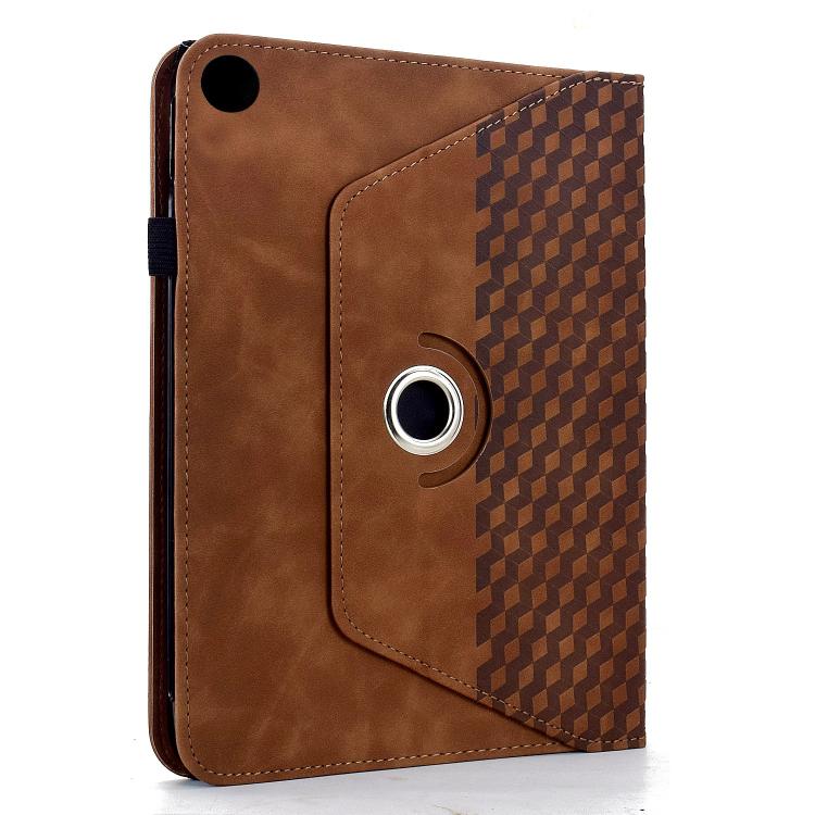 Funda de cuero inteligente con relieve de rombos y rotación para Samsung Galaxy Tab A9+ (marrón)