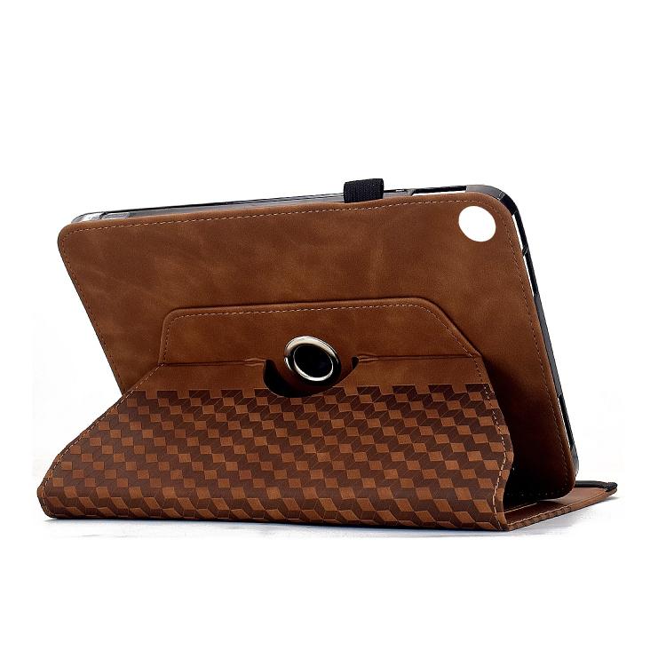 Funda de cuero inteligente con relieve de rombos y rotación para Samsung Galaxy Tab A9+ (marrón)