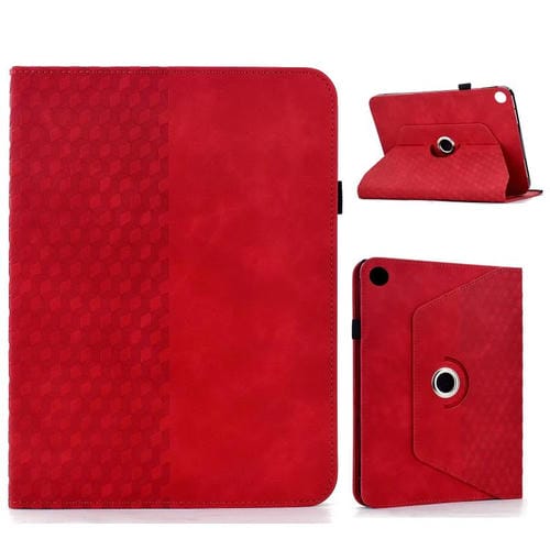 Funda de cuero inteligente con relieve de rombos y rotación para Samsung Galaxy Tab A9+ (roja)