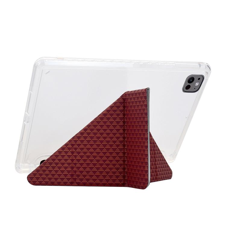 Funda de cuero inteligente con textura piramidal plegable en Y para iPad Air 13 (2024/2025) y Pro 12.9 (roja)