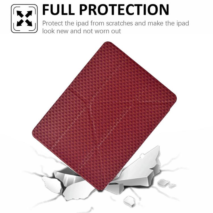 Funda de cuero inteligente con textura piramidal plegable en Y para iPad Air 13 (2024/2025) y Pro 12.9 (roja)