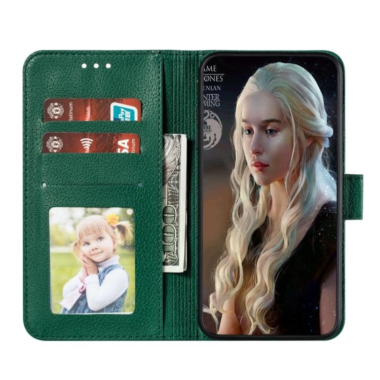 Funda de cuero con textura de lichi y estampado de plumas para Samsung Galaxy XCover7 Pro (verde)