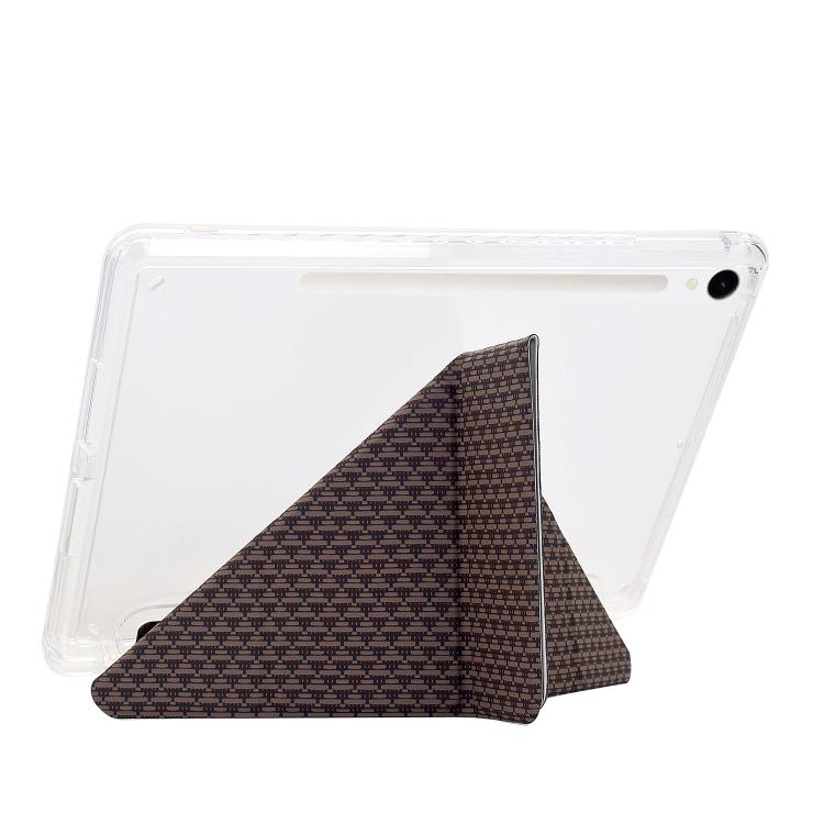 Funda de cuero inteligente con textura piramidal plegable en Y para Samsung Galaxy Tab S10 FE/S9 (marrón)