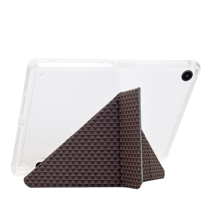 Funda de cuero inteligente con textura piramidal plegable en Y para Samsung Galaxy Tab A9+ (marrón)